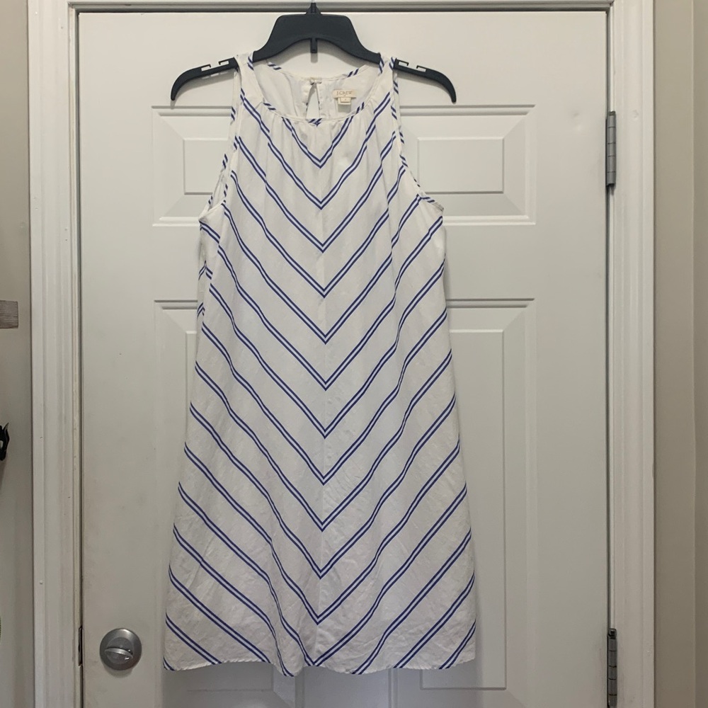 J. Crew Linen & Cotton Blend White and Blue Striped Dress Size 4